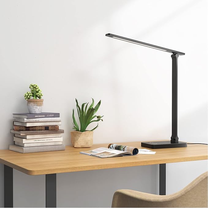 Lepro LED Desk Lamp with USB Charging Port Dimmable Home Office Touch Control Reading Table Lamp,3 Color Modes with 5 Brightness Level,College Dorm Room Essentials, Eye Caring, Sewing, Crafting, Black