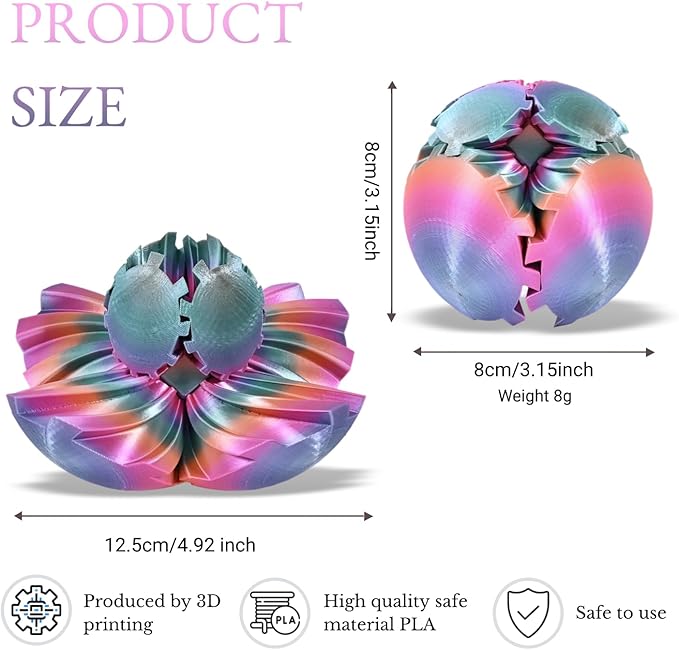 Gear Ball, 3D Printed Gear Ball, Gear Sphere Fidget Toy Stress Relief Toy for ADHD, Anxiety Relaxing Toy for Adults at Work/Study/Travel (RainbowColor, TwistedLine)