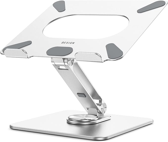 BESIGN LSX7 Laptop Stand with 360 Rotating Base, Ergonomic Adjustable Notebook Riser Holder Compatible with Air, Pro, Dell, HP, Lenovo More 10-15.6" Laptops (Silver)