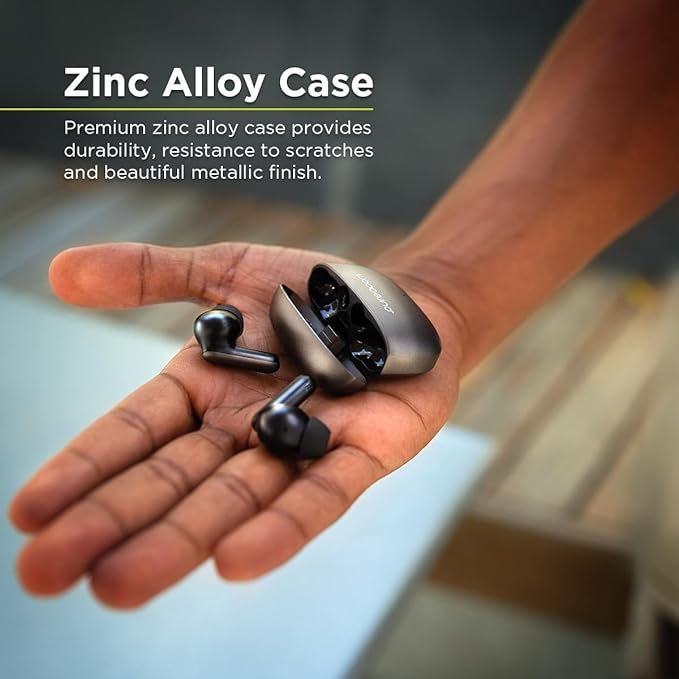 PureGear PureBoom Orbs Pro Active Nosie Cancellation Wireless Earbuds, Reduce Noise with ANC, Stereo Headphones in Ear with Zinc Alloy Case for iPhone/Android Phones/TV/Laptops, More Devices(Gunmetal)