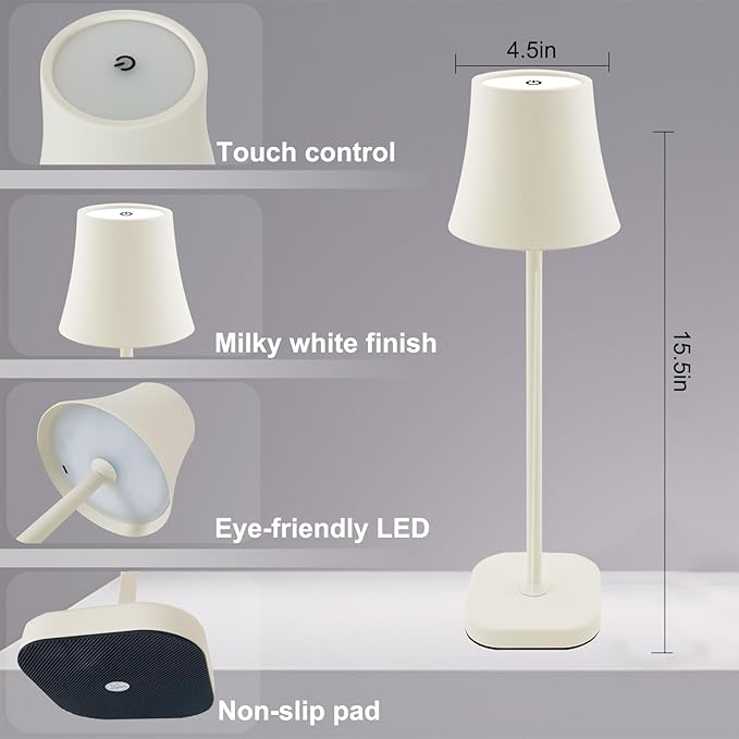 Outdoor Rechargeable Cordless Table Lamp: 5400mAh Dimmable Battery Powered Table Lamp: White Modern Portable Nightstand Touch Lamp: Bedside Table Lamps for Living Room Bedroom Home Office