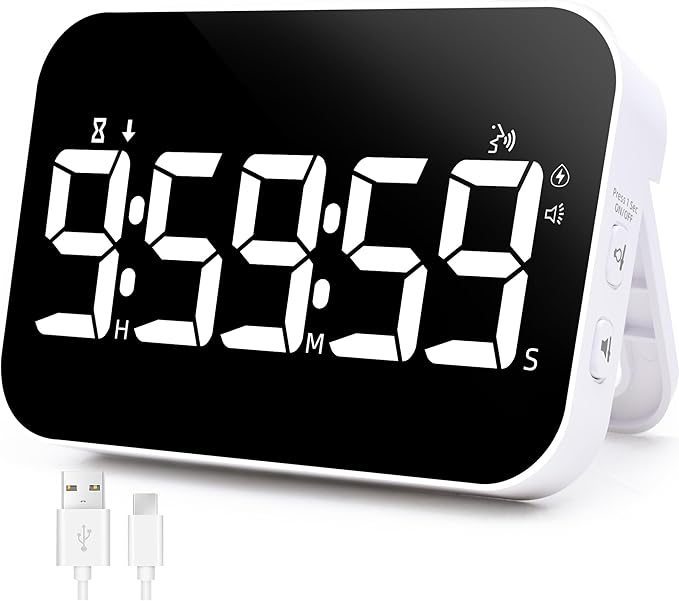 Kitchen Digital Timer, Rechargeable Magnetic Count Down Up Timer, Vibration Mode Adjustable Volume and Brightness LED Display with Sound Alert Function for Kids Adults Study Teaching, Kitchen Gadgets