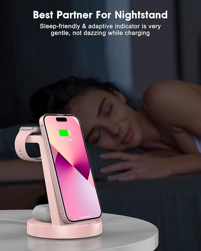 3 in 1 Charging Station for Apple Device, Wireless Charger for iPhone 16 15 14 13 12 11 Pro Max & Apple Watch iwatch- Charging Stand Dock for AirPods