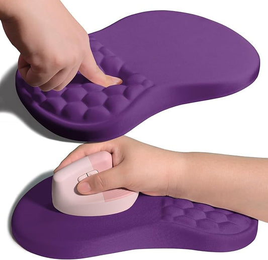 Ergonomic Joint Wrist Support Mouse Pad with Memory Foam Cushion Massage Bump, Carpal Tunnel Pain Relief Mousepad Slope Design for Wrist Rest, 11.8x7.9 in, Dark Violet