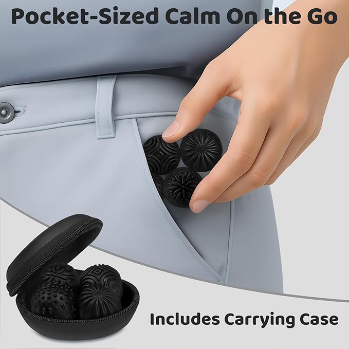 Magnetic Sensory Fidget Balls – 4PC Medium Weighted Textured Silicone Stress Relief Toys for Adults & Teens with ADHD, Autism, Anxiety – Quiet Magnet Fidgets for Desk, Travel, Office & Gifts