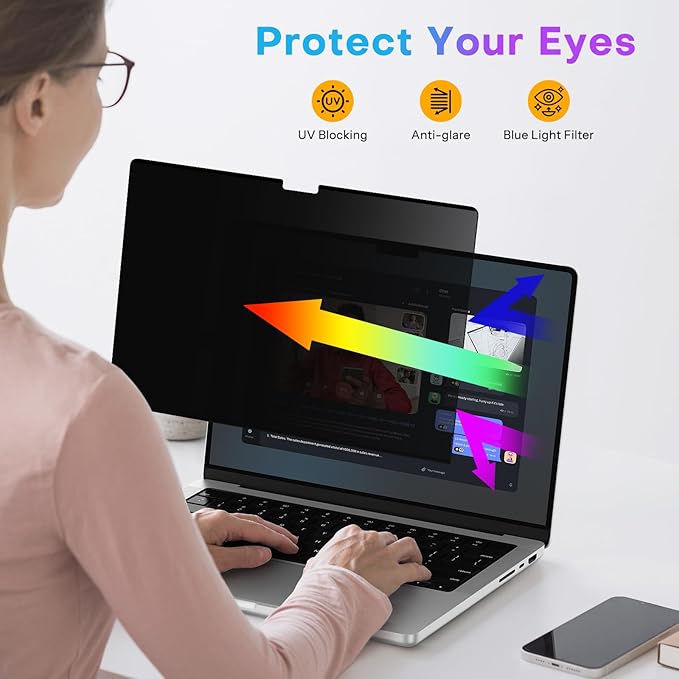OMOTON Magnetic Privacy Screen for MacBook Pro 13 Inch (2016-2022, M1, M2), Anti-Spy Filter, Matte Anti Glare Blue Light Protector, Easy Install & Remove
