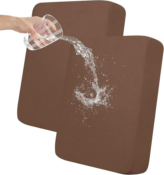 Easy-Going 100% Waterproof Chair Sofa Seat Cushion Slipcovers Couch Cushion Cover Stretch Furniture Protector for Kids, Pets (2-Piece Loveseat Cushion, Brown)