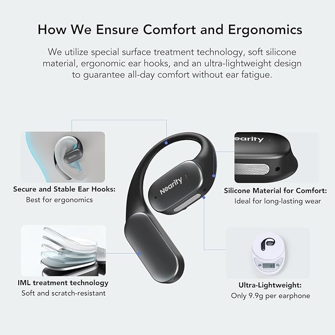 MemPod Fit 2 Open Ear Bluetooth Headphones, Wireless Earbuds with Dongle, Up to 45H Playtime with Charging Case, Deep Bass, Ultra Comfort, Dual Connection, Air Conduction, for Phone/Mac