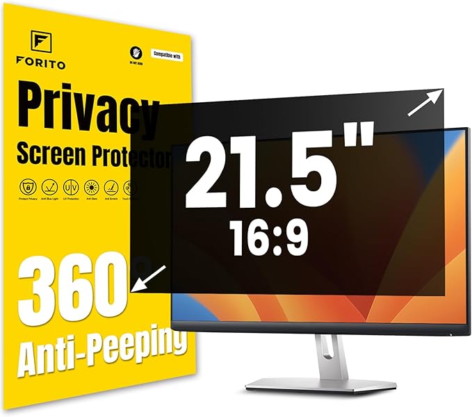 F FORITO 21.5 Inch 16:9 360°Privacy Screen Protector for Computer Monitor, Removable Eye Protection Anti Blue Light Anti Glare Computer Screen Privacy Shield for 21.5" Widescreen Monitors