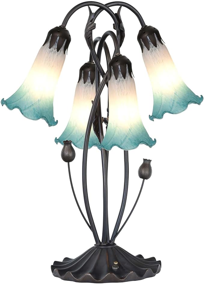Bieye LS08 Lily Flower Blown Glass Lampshade (White Cyan, Opening I.D. 1.26" x O.D. 1.5")