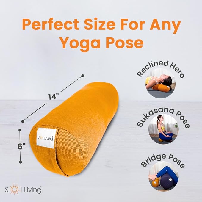 Sol Living Yoga Bolster Pillow for Restorative Meditation - 100% Cotton Cylindrical Cushion with Washable Cover for Balance Support in Asana Poses