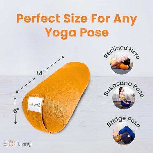 Sol Living Yoga Bolster Pillow for Restorative Meditation - 100% Cotton Cylindrical Cushion with Washable Cover for Balance Support in Asana Poses
