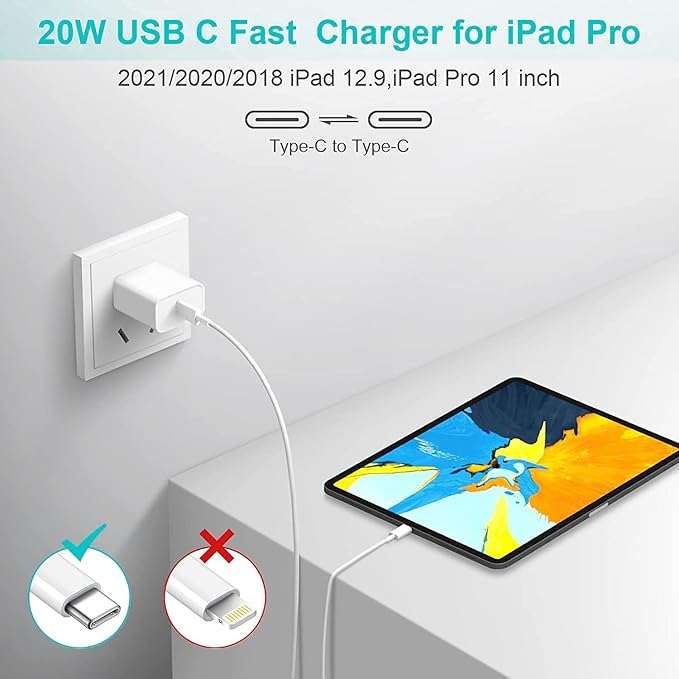 iPad Fast Charger, 20W Fast Charging Block with 10FT [Apple MFi Certified] iPhone 16 15 Charging Cable Compatible with iPhone 16/16Plus/15, iPad 10th/Air 5/4th/Mini 6th/Pro 12.9/11 inch 2022/2021/2020