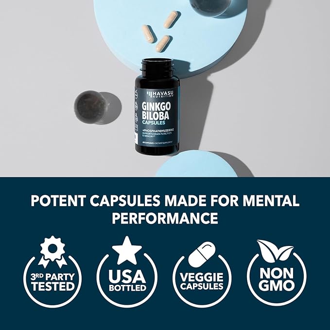 Ginkgo Biloba 120mg with Phosphatidylserine - Nootropic Brain Health, Memory, and Focus Supplement - Supports Cognitive Function, Mental Clarity, and Alertness - 60 Non-GMO Capsules, 2 Month Supply