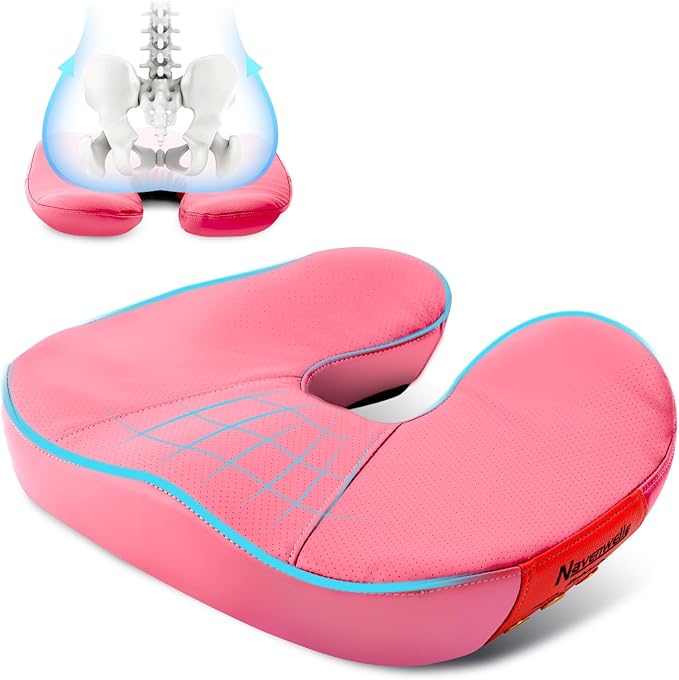 Seat Cushion for Office Chair – Memory Foam Car Seat Cushion for Sciatica, Tailbone, Back & Hemorrhoid Pain Relief U-Shaped Ergonomic High-Density Breathable Foam with Non-Slip Base (Pink)