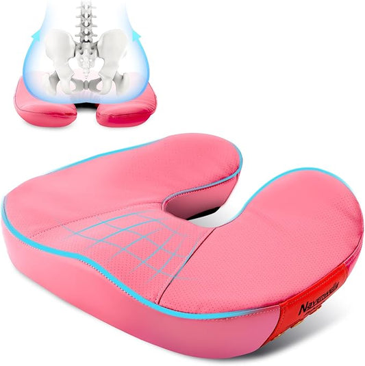 Seat Cushion for Office Chair – Memory Foam Car Seat Cushion for Sciatica, Tailbone, Back & Hemorrhoid Pain Relief U-Shaped Ergonomic High-Density Breathable Foam with Non-Slip Base (Pink)