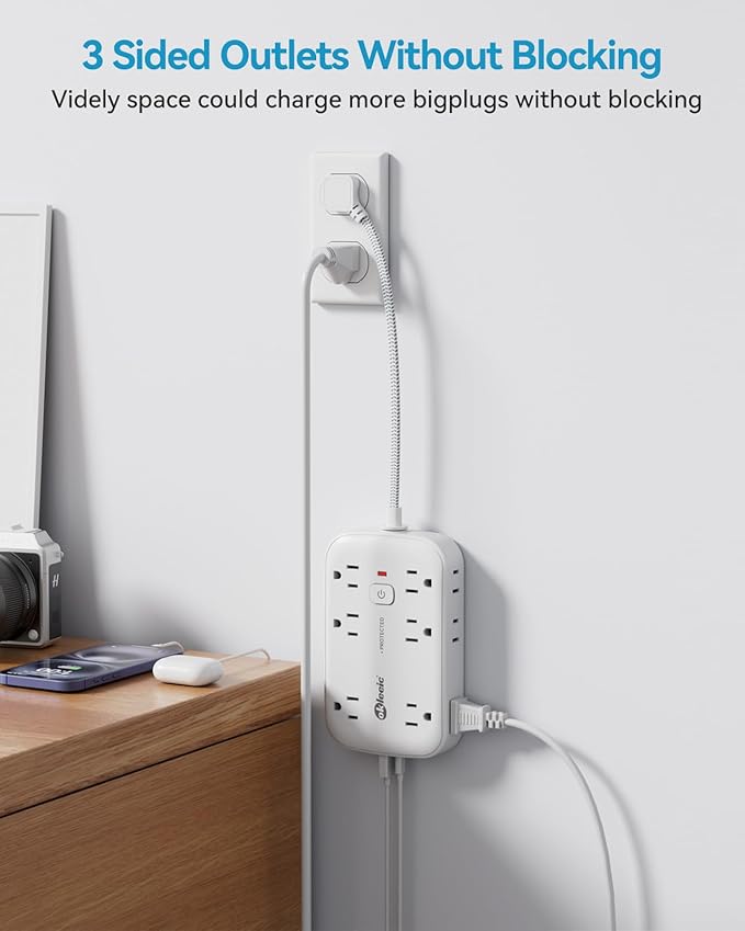 Flat Outlet Extender with 12 Inch Cord, Surge Protector Flat Plug Extension Outlet Splitter Adapter, 12 AC 6 USB(3 USB C) with Electrical 3 Way Multi Wall Plug Extender for Travel Dorm Room Essentials