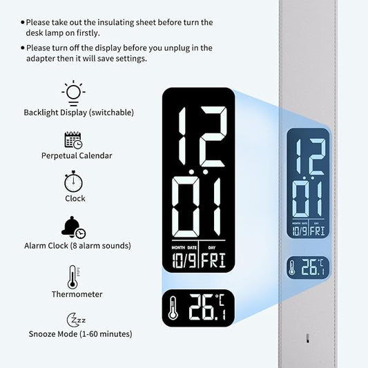 LED Desk Lamp with Wireless Charger, USB Charging Port, Dual Swing Arm Desk Light with 5 Brightness, 3 Colors, Table Lamp with Clock, Alarm, Date, Temperature, Desk Lamp for Home Office Study (White)