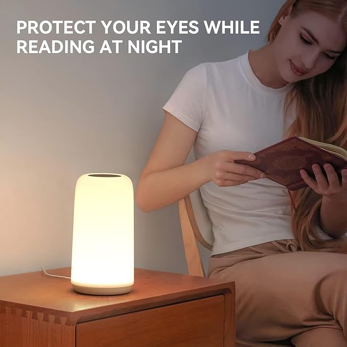 Touch Bedside Table Lamp, [Stylish Design with RGB Options] 3-Way Dimmable LED Lamp for Bedroom, Warm White & Multi-Color Smart Nightstand Light for Living Room, Ideal Home Decor Gift