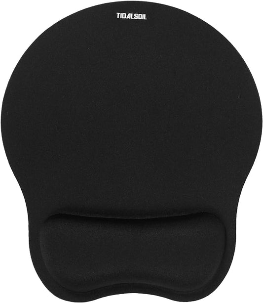 Mouse Pad with Wrist Support, Ergonomic Mouse Mat with Non-Slip PU Base, Pain Relief Memory Foam Mousepad for Office & Home, Black
