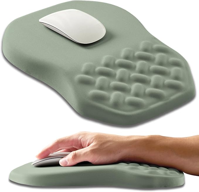 Ergonomic Slope Mouse Pad Wrist Support, Wrist Rest Mousepad for Carpal Tunnel Pain Relief with Massage Bulge and Slow Rebound Memory Foam (12x8 inch, Light Green)