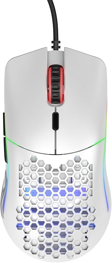 Glorious Model O- (Minus) Compact Wired Gaming Mouse - 58g Superlight Honeycomb Design, RGB, Pixart 3360 Sensor, Ambidextrous, Omron Switches - Matte White