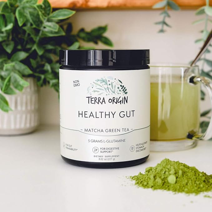 Healthy Gut Matcha Green Tea | 30-Servings with L-Glutamine, Zinc, Glucosamine, Slippery Elm Bark and More!