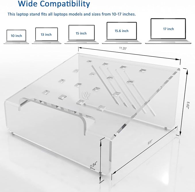 6MM Thick Clear Acrylic Laptop Holder, Portable & Ergonomic Laptop Stand for Desk, Clear Laptop Riser Compatible 10 to 17 inches Laptops & MacBook | Made in USA