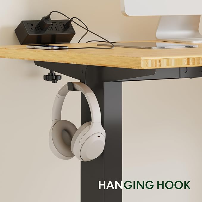 FLEXISPOT EN2 Whole-Piece Bamboo Standing Desk with Clamp Power Strip, 55 x 28 Electric Stand Up Height Adjustable Desk with Cable Management (Black Frame + 55" Bamboo Top, 2 Packages)