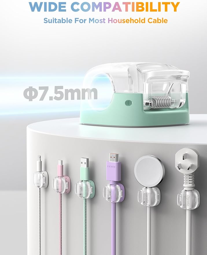 Cable Clips, Cord Organizer 8Pack Multicolor [Dual Spring & Clasp Lock] Under Desk Cable Management, Adhesive Cable Clips Wire Organizer Charger Cord Holder for Nightstand Office Car Desk Organization