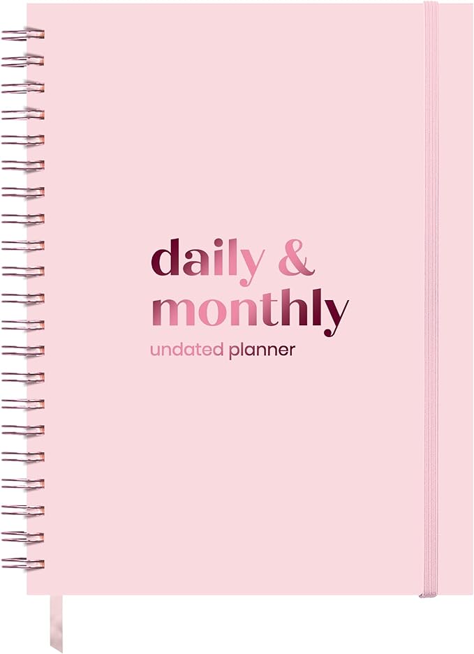 Large Daily Planner with Hourly Schedule, 8.5" x 11" Undated 6-Month Planner for Productivity, Full Page a Day, 2025-2026 Calendar, To Do List, Time Blocking, Pink Aesthetic Hardcover Spiral Notebook