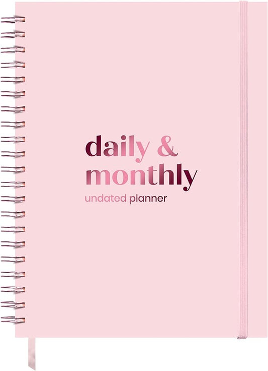 Large Daily Planner with Hourly Schedule, 8.5" x 11" Undated 6-Month Planner for Productivity, Full Page a Day, 2025-2026 Calendar, To Do List, Time Blocking, Pink Aesthetic Hardcover Spiral Notebook