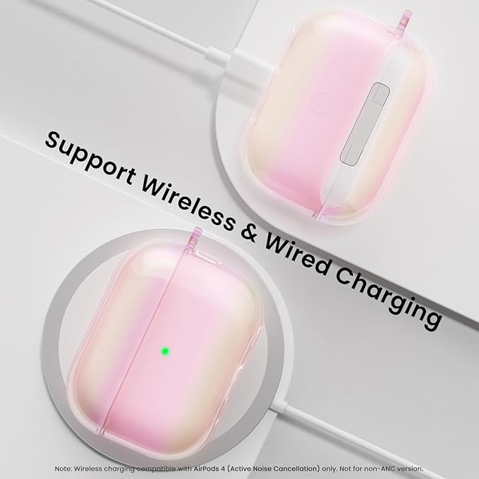 ORNARTO for AirPods Pro 2 Case 2023/2022–Stylish Gradient Clear TPU, LED Visible, Shockproof Protective Case Cover for AirPods Pro 2nd Generation with Lanyard-Aurora Pink