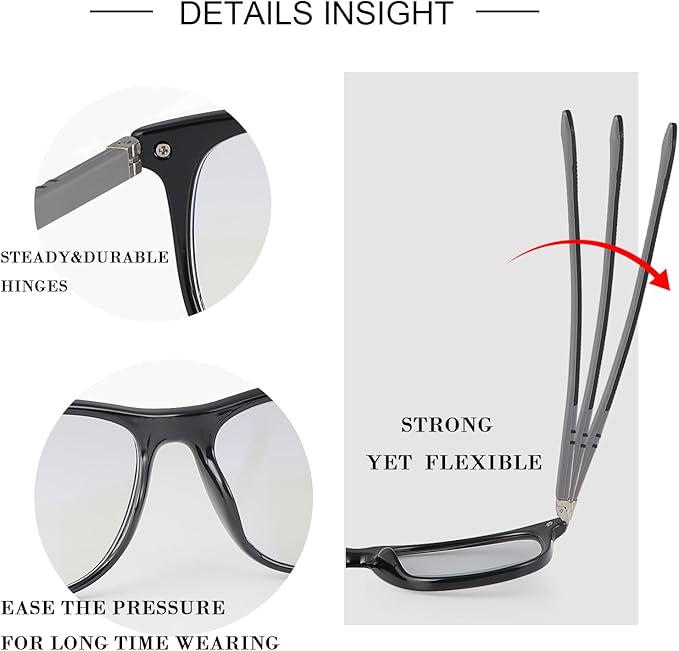 MIRYEA Spring Hinge Photochromic Gray Sunglasses Blue Light Blocking Glasses for Men Women Day Night Gaming TV Phones Computer Eyeglasses UV400 Protection Anti Glare Lightweight TR90 Full Rim Eyewear