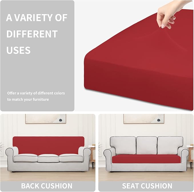 Easy-Going 100% Waterproof Oversized Sofa Seat Cushion Slipcovers Couch Cushion Cover Stretch Furniture Protector for Kids, Pets (Oversized Sofa Cushion, Christmas Red)