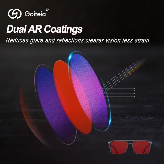 Goiteia Red Light Glasses for Sleep, Dual AR Coatings, Retro 70s Red Glasses Blue & Green Light Blocking for Better Sleep