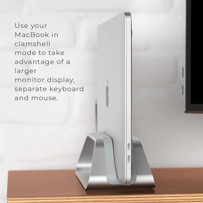 HumanCentric Vertical Laptop Stand Compatible with MacBook Pro and MacBook Air, Holder for Personal Computer Desk Stand, Aluminium, Exchangeable Inserts to Fit Different Device Models, Silver