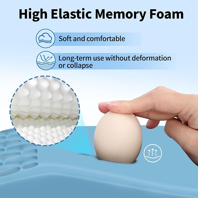 Ergonomic Mouse Pad with Wrist Rest Support, Mousepad with Comfortable Memory Foam Wrist Rest and Non-Slip PU Base for Pain Relief, Computer, Laptop, Office, Home (Blue)