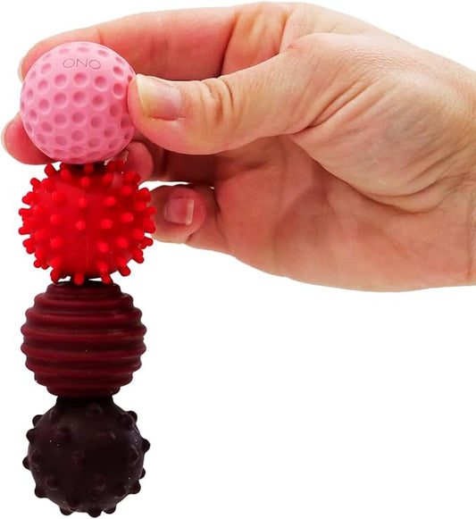 ONO Signets – Silicone Magnetic Balls with Textured Dimples, Bumps, and Waves | Fun to Play with Fidget Toy for Adults | Help Relieve Stress, Anxiety, Tension (Ruby, Set of 4)
