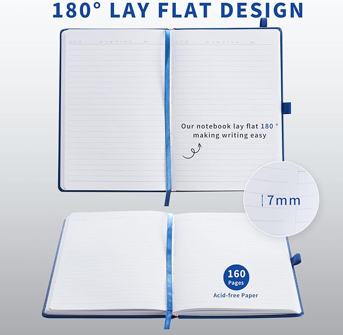 Hardcover Notebooks, A5 Lined Journals Notebook for Writing 160 Pages, 8.2 x 5.5 inch, Classic Ruled Notebooks for College/Work/Travel (Blue, 1 Pack)