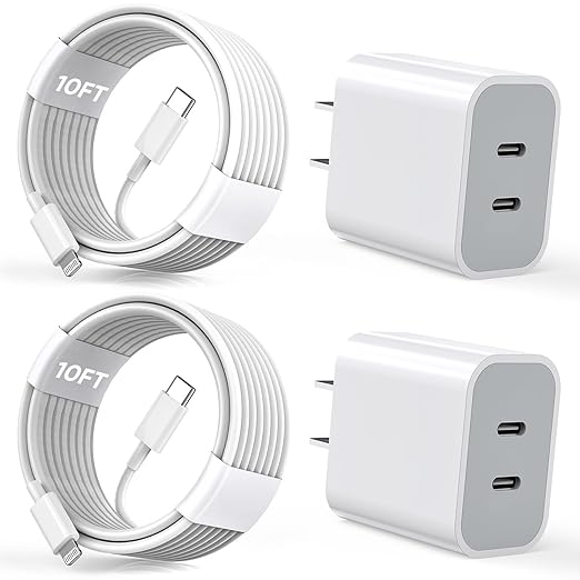 10FT iPhone Fast Charger,[Apple MFi Certified] 2Pack PD Dual Apple Fast Charger USBC Charge Block 10Foot Lightning Cable Cord Quick Charging for iPhone 14/Pro/Pro Max/Plus/13/12/11/XS/XR/X/SE2022/iPad