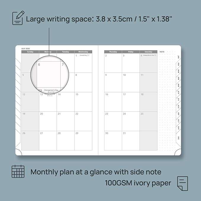 POPRUN 2026 Weekly Planner (Medium 6.75" x 8.75") 12 Months Calendar Notebook with Horizontal Layout, Leather Hardcover, Inner Pocket, 100GSM Thick Paper, Pen Holder - Aquamarine