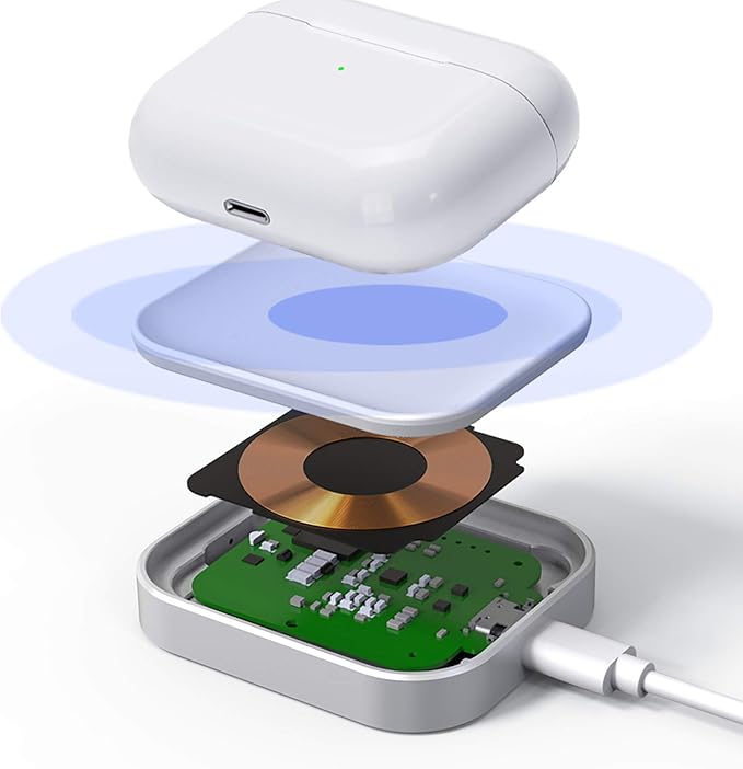 for Airpod Charger, Designed Wireless Charger for Airpods 4(ANC)/3rd/2nd Gen, for New AirPod Pro 3 (2025)/ 2nd Gen, Wireless Earbuds, Slim & Compact for Travel Home Office, (Silver+White)