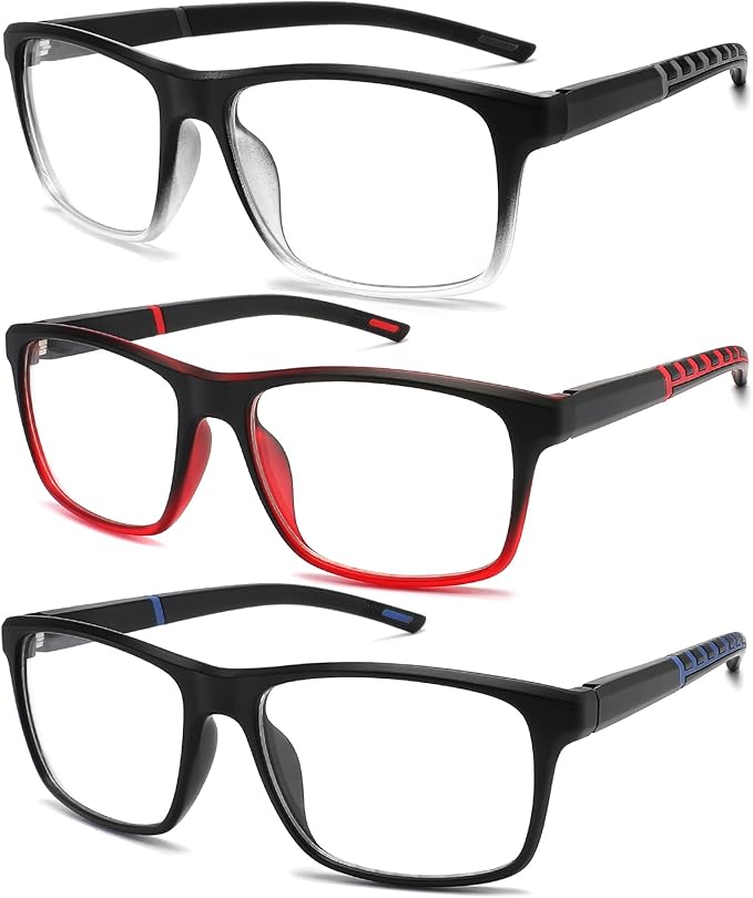 3 Pack Professional Reading Glasses Mens Computer Readers,Blue Light Blocking Glasses for Men Anti Glare/Filter UV,Stylish Large Oversized Two Tone Frame Spring Hinge Eyeglass 2.0 Strength