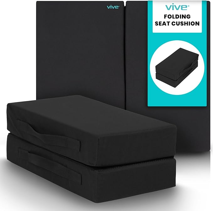Vive Orthopedic Seat Cushion - Folding Wheelchair Cushion - for Stadium, Car, Office Chair Seat - Portable Coccyx Pad for Comfort Support Pillow for Sciatica, Lower Back, Tailbone Pain Relief