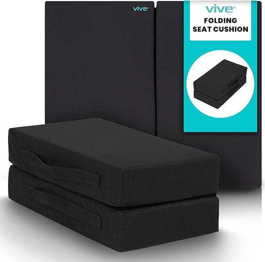 Vive Orthopedic Seat Cushion - Folding Wheelchair Cushion - for Stadium, Car, Office Chair Seat - Portable Coccyx Pad for Comfort Support Pillow for Sciatica, Lower Back, Tailbone Pain Relief