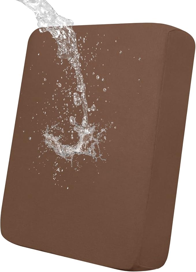 Easy-Going 100% Waterproof Chair Sofa Seat Cushion Slipcovers Couch Cushion Cover Stretch Furniture Protector for Kids, Pets (Chair Cushion, Brown)