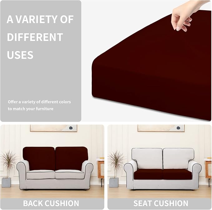 Easy-Going 100% Waterproof Chair Sofa Seat Cushion Slipcovers Couch Cushion Cover Stretch Furniture Protector for Kids, Pets (2-Piece Loveseat Cushion, Wine)