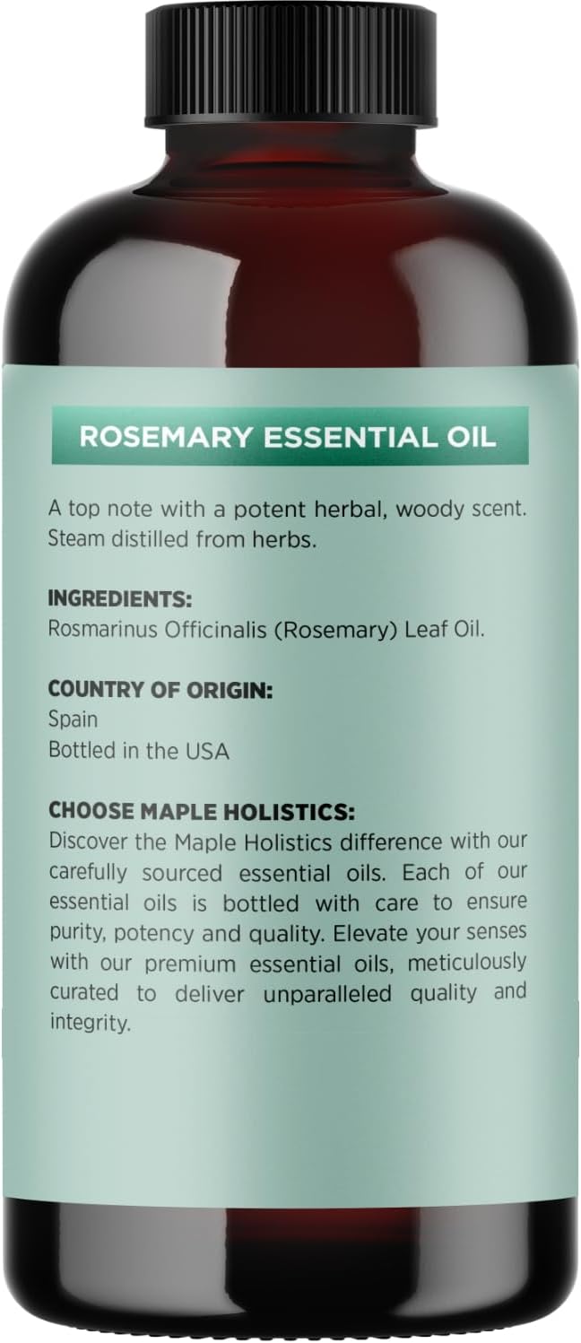 Pure Rosemary Essential Oil Bulk Size - Undiluted Rosemary Oil for Hair Skin and Nails and Refreshing Aromatherapy Oil for Diffusers - Cleansing Essential Oil for Dry Scalp Care 8oz
