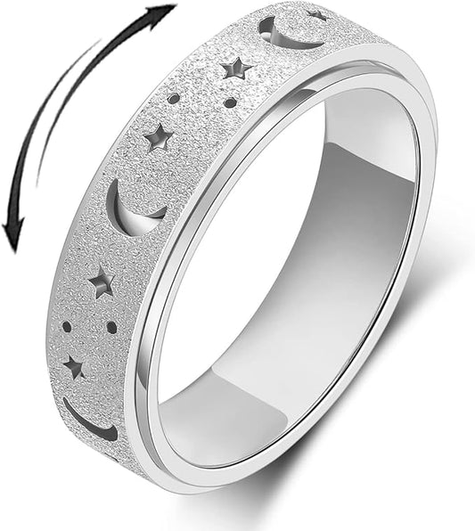 OreilleStar Anxiety Ring for Women Spinner Ring Stainless Steel Fidget Ring Fidget Toys Adults Spinner Rings Fidgit Ring Men Silver Size 8
